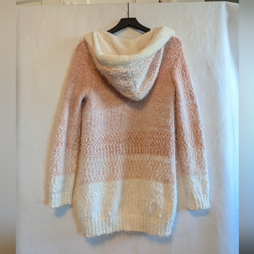 Absolutely Famous Pink White Cardigan Fuzzy Sz Large Soft Hoodie Sweater - Picture 4 of 4